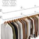 Aduanbang 65.7in Industrial Pipe Wall Mounted Clothes Rack, Heavy Duty Detachable Iron Garment Bar, Rustic Space-Saving Hanging Rod for Bedroom, Closet White, 4 hooks (2)