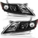 AUTOSAVER88 Projector Headlight Assembly Compatible with 2007-2009 Camry Exclude Hybird Black Housing Amber Reflector Clear Lens Headlamps Replacement