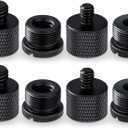 8 Pieces Mic Stand Adapter 5/8 Female to 3/8 Male and 3/8 Female to 5/8 Male, 5/8 Female to 1/4 Male and 1/4 Female to 5/8 Male Screw Thread Adapter Mic Thread Adapter Set for Microphone (Black)