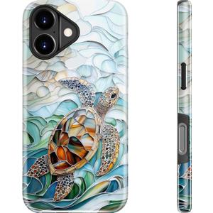 MERRO for iPhone 17 Case - Wireless Charging Compatible - Dual-Layer Hard Shell & Silicone Cover - Protective Phone Case with Cute Wildflower Designs for Women - Ocean Mosaic Art