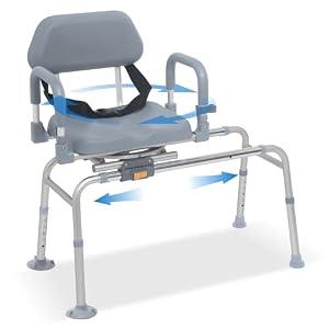 PIDOSO Sliding Shower Chair with Swivel Seat, Rotating Tub Transfer Bench Shower Bench with Padded Seat and Backrest for Elderly and Disabled, Gray