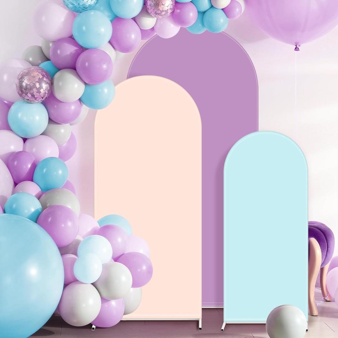 VitalCozy Set of 3 Wedding Arch Cover 4ft, 5ft, 6ft Fabric Arch Backdrop Cover Double Sided Fitted Spandex for Baby Shower Birthday Party Decoration, Frame Not Included(Mermaid Colors)