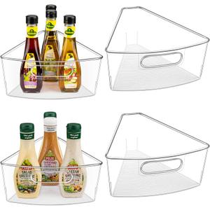JEISSLIA Lazy Susan Cabinet Organizer Bins for 26"/ 28"/ 32" Diameter Corner Organizer, Plastic Cabinet Storage Bin, 1/8 Wedge - Food Safe, BPA Free, with Non-Slip Pads (for 32" Diameter, 4 Pack)