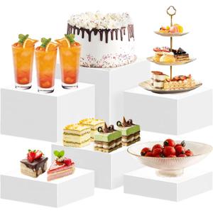 6 PCS Buffet Risers and Stands, Food Risers for Buffet Table, Acrylic Nesting Risers with Hollow Bottoms, Display Stand Shelf for Party, Catering, Desserts, Jewelry & Collectibles (white(3",4",5",6",7",8"))
