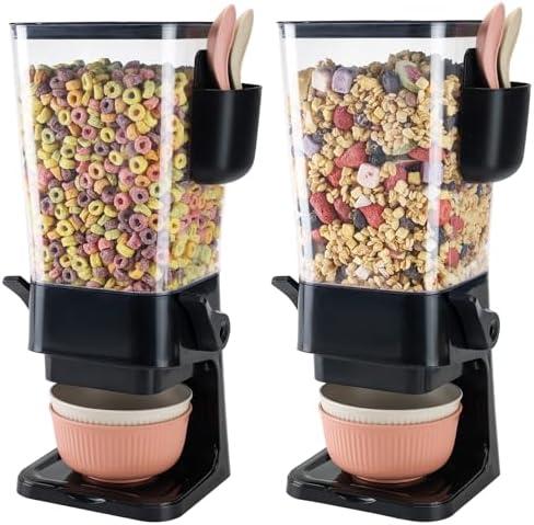 Osacoe Cereal Dispenser Countertop Black 2 Pack with Bowls Spoons Cutlery Box,5.5 QT Dry Food Dispenser Snack Organizer Containers Storage for Pantry Kitchen Organization Oatmeal Nut Granola Candy