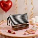 Ethereal Small Makeup Bag for Purse, Stripe Makeup Brush Organizer Bag Travel Make up Bags for Women Double Layer Makeup Pouch for Girls/Women, Nylon Black