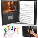 Choral Music Holder, Leather Sheet Music Folder Black, 3 Ring Binder with Handle and Strap for Choir Singer, Stage Performance, Fits Letter Size 8.5 x 11 inch
