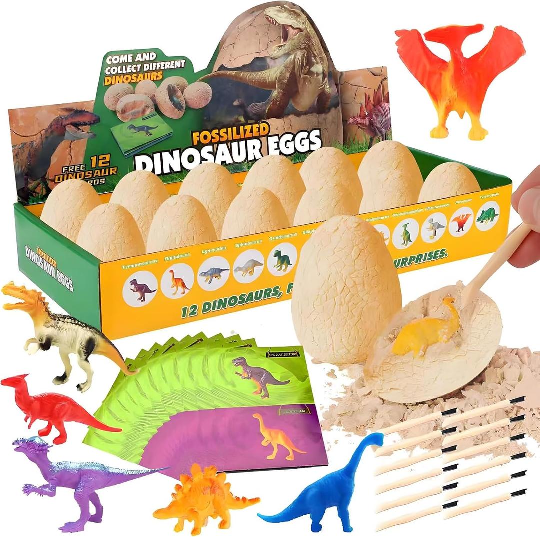 Dinosaur Eggs Toys, 12PCS Dino Eggs Excavation Dig Kit, Dinosaur Fossil Digging Kit Toys for Kids, Dinosaur Party Favors, Archaeology Science STEM Christmas Birthday Easter Digging Gift for Boys Girls