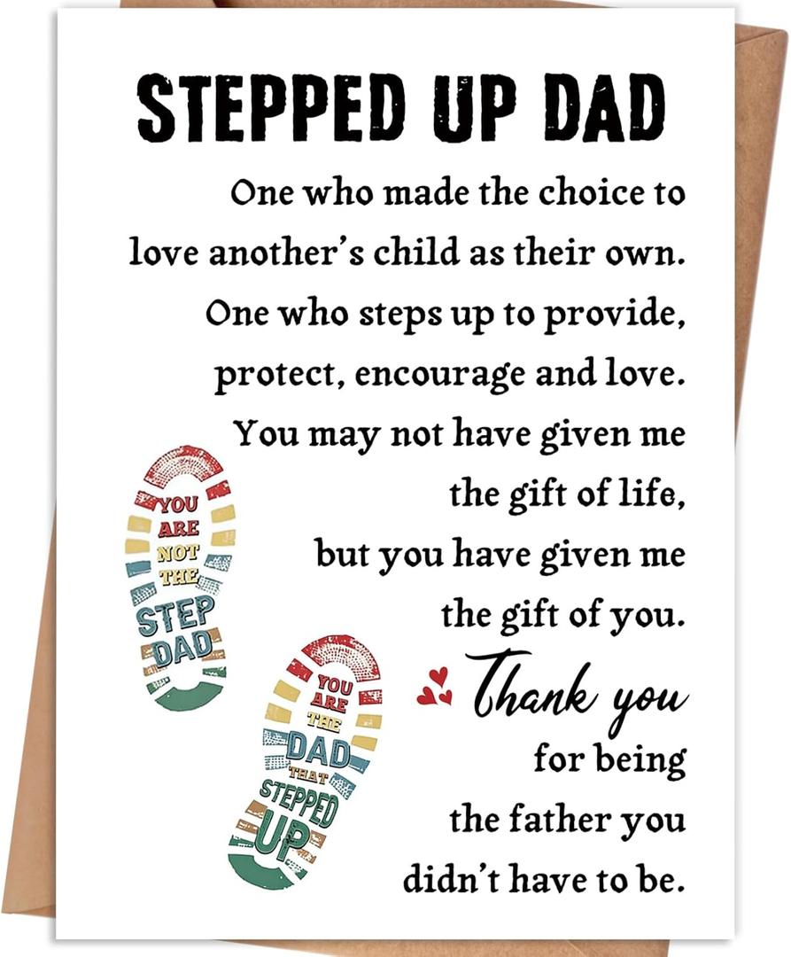 7 x Step Dad Fathers Day Gift, Stepfather Father's Day Card Gifts from Stepdaughter Stepson, Bonus Dad Fathers Day Card Gift