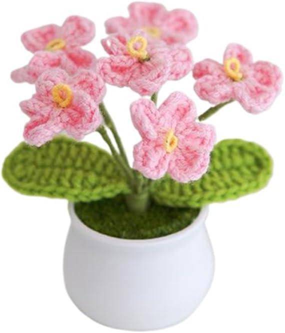 2 x Artificial Crochet Flowers, Handmade Knit Floral Arrangements for Home Decor, Wedding Bouquet Centerpiece Gift for Mothers Day, Birthday, Anniversary, Kitchen, Office Desk (Pink-A)