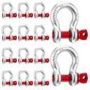 12pcs Heavy Duty Anchor Shackle, 3/8" D Ring Shackles for Rigging, 1 Ton Bow Shackles with Screw Pin, Carbon Steel Clevis Shackle for Towing, Marine, and Industrial Use