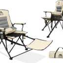 Huskfirm Folding Camping Chairs Adjustable Backrest Camp Chair with Detachable Footrest Support 400 LBS Oversized Reclining Lawn Chair with Lumbar High Back 160 Degrees Padded Beach Chairs for Adults