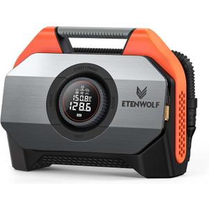 ETENWOLF VORTEX S6 Tire Inflator Portable Air Compressor for Heavy-duty Vehicle, Cordless Air Pump for Car & Inflatables with 19200 mAh Battery, 100% Duty Cycle & Dual Cylinder Bike Pump, Vivid Orange