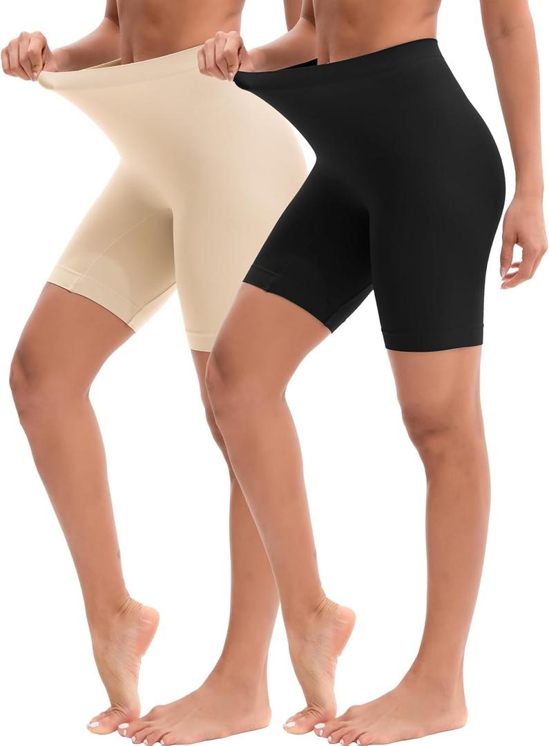 INNERSY Women's Slip Shorts for Under Dresses High Waisted Shorts 2-Pack(Black Nude,Medium)