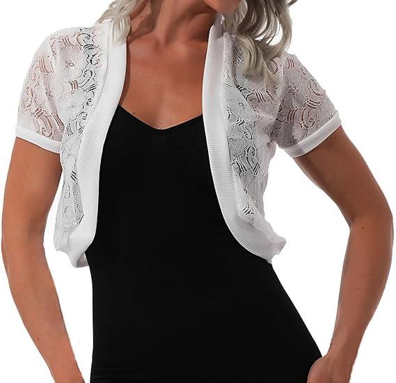 Short Sleeve Bolero Shrug Open Front Floral Lace Summer Sheer Cropped Cardigan, 5XL