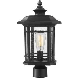 Emliviar Outdoor Post Lighting Fixture 17 inch, 1-Light Exterior Post Light in Black Finish with Seeded Glass, A2202110P1, 16.8 Inch
