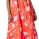 Amazon Essentials Womens Fit and Flare Empire Waisted Cotton Sateen Tiered Maxi Dress (Small, Orange Pastel Lilac Roses Big)