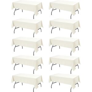 10-Pack Ivory Tablecloths for Rectangle Tables, 60 x 102 Inches, Stain-Resistant Polyester Fabric for 6 Foot Tables - Washable Table Covers for Weddings, Banquets, Birthday Parties, Events