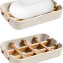Aoheuo Modern Bamboo Fiber soap Holder and soap Dish Combination (Removable), Off White, 5.12 Long by 3 Wide, 0.98 inches high, Used in Kitchens, bathrooms, and bar Sinks