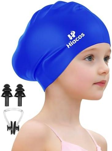 Kids Swim Cap for Girls Boys, 2 Size Silicone Swimming Cap for Long Hair, Waterproof Swim Hats for Toddlers Children Teens to Keep Hair Dry