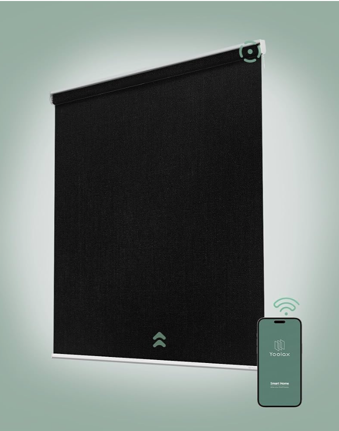Yoolax Motorized Blinds App Control, Blackout Roller Shades for Windows, Cordless Automatic Shades Roller Window Blinds for Bedroom Living Room Office Black Size 116.8 cm x 182.9 cm