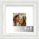 An&He 8x8 Square Picture Frame, Vintage Wood Photo Frame with PS Panel for Wall or Table Display – White Wood