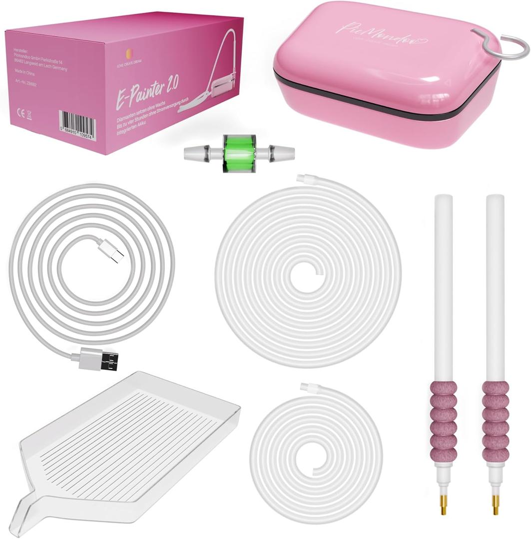 Picmondoo Electric Diamond Painting Pen Wireless Vacuum Diamond Art Pen, Waxless Diamond Painting Tool Kit with Pump & Accessories for Fast & Easy Diamond Art, AB Stones Compatible (Pink, 2 Gear)