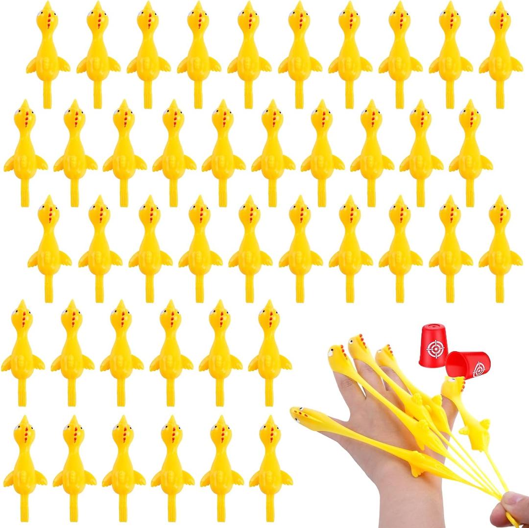 POPLAY 42PCS Flying Chicken Slingshot, Party Favors Treasure Box Toys for Classroom, Flicking Rubber Chickens Funny Gag Gift for Kids & Adults, Novelty Classroom Exchange Gifts
