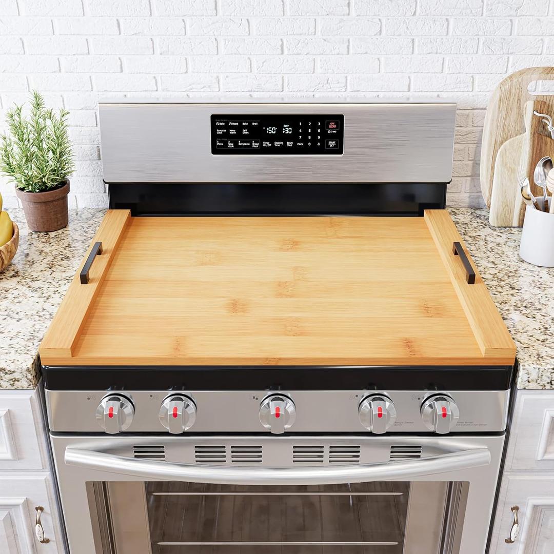SpaceAid Noodle Board Stove Kitchen Cover with Handles, Top Covers for Gas Burners and Electric Stove, Oven Decor Accessories Wood Tray for Countertop, Natural Bamboo (29.5"W x 22"D x 2.1"H)