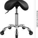 WKWKER Heavy Duty Saddle Rolling Stool with Wheels Hydraulic Swivel Adjustable Rolling Stool Ergonomic Thick Leather Seat Chair for Kitchen Drafting Lab Office Salon Massage – Black