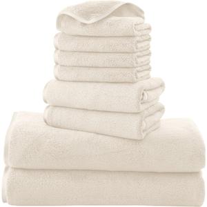 Cosy Family Microfiber 8-Piece Towel Set, 2 Bath Towels, 2 Hand Towels, and 4 Wash Cloths, Ultra Soft Highly Absorbent Towels for Bathroom, Gym, Hotel, Beach and Spa (Cream)