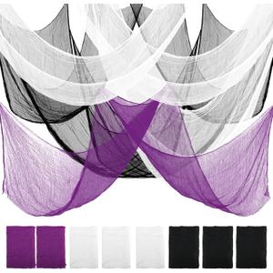 AHEONLAR 8 Pack Halloween Creepy Cloth 30x72 Inch Spooky Fabric Cloth Indoor Outdoor Halloween Decorations for Party Supplies, Home Wall, Doorway, Yard (3 Black, 3 White, 2 Purple)