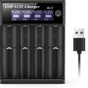18650 Battery Charger,4 Bay 3.7V Li-ion Battery Charger with Smart LCD Display 2A Fast Charging for Rechargeable Batteries Lithium NI-MH NI-Cd AA AAA C 18650 18350 18700 21700 26650 14500 16340