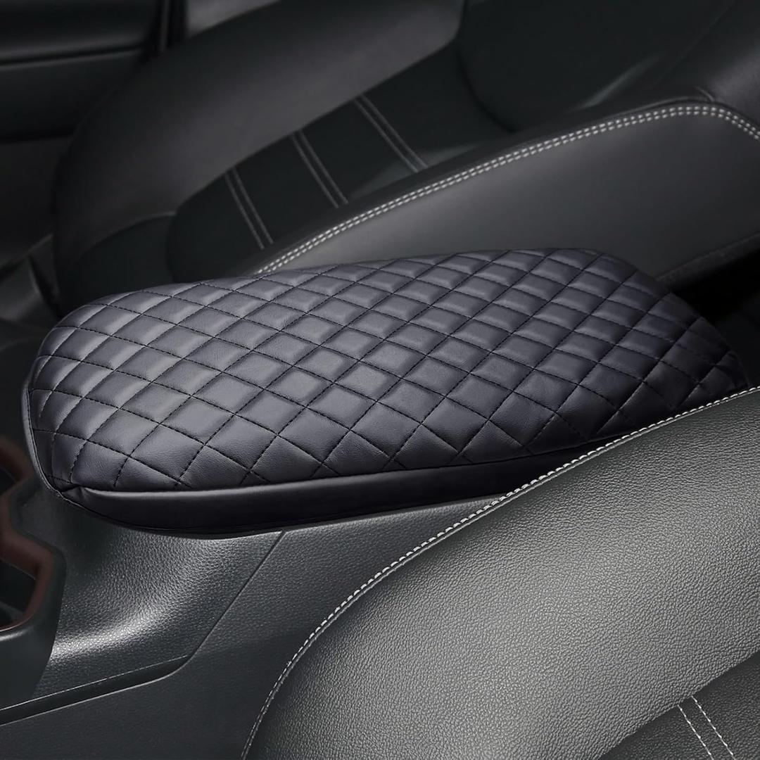 Auprite Center Console Armrest Cover for Toyota RAV4 2019-2023 2024, Auto Armrest Protector Organizer Pad for RAV4 Interior Accessories (Black with Cushion Texture)