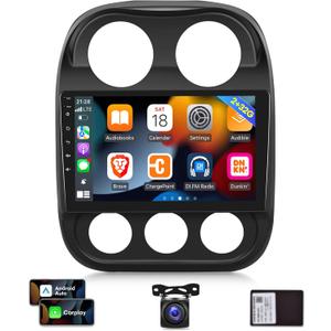 [2G+32G] Car Radio for Jeep Compass Patriot 2010-2016, 10.1 inch Android 11 Touch Screen Stereo, Carplay/Android Auto/Mirror Link/1080P/SWC/Bluetooth/WiFi + AHD Backup Camera for Jeep Compass