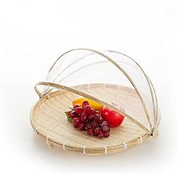 Round Bamboo Tent Basket with lid, Vegetables/Fruits, Bread, Storage Basket (14.1 inches in Diameter)