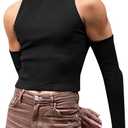 Mens Cold Shoulder Tops,Slim Fit Casual Pullover Skinny Long Sleeve T-Shirt Gay Sexy Crop Tops Mock Neck Tee (Black), Medium 