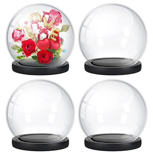 Tuanse 4 Pieces Glass Dome Display Showcase Glass Globe and Display Dome with Wood Base DIY Craft Keepsake Globe Case Gifts for Women Wedding Tabletop Centerpiece Decoration(Black)