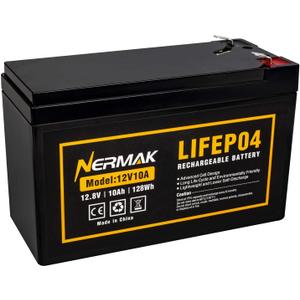 12V 10Ah Lithium LiFePO4 Deep Cycle Battery, 2000+ Cycles Rechargeable Battery for Solar/Wind Power, Small UPS, Lighting, Power Wheels, Fish Finder and More, Built-in 10A BMS