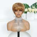 Short Wigs For Black Women Pixie Cut Human Hair Glueless Wigs Pre Plucked Blonde Color 4Short Straight Wigs With Bangs For Daily Use Wear and Go