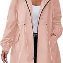 IN'VOLAND Women's Rain Jacket Plus Size Long Raincoat Lightweight Hooded Windbreaker Waterproof Jackets with Pockets 22W