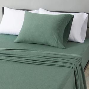 Amazon Basics 100% Cotton Jersey Bed Sheet Set, Twin, Olive (Melange), Solid (Green)