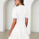 BerryGo Womens Summer Eyelet Embroidery Lace Boho Mini Dress (White, L)