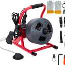 PIONEERWORKS 50Ft x 5/16 Inch Drain Cleaner Machine, Professional Electric Drain Auger for 3/4-3 Inch Pipes, Foot Switch with 6 Cutters, Gloves, Drain Auger Cleaner Sewer Snake - DA04