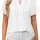 ANRABESS Womens Dressy Chiffon Blouses V Neck Petal Short Sleeve Shirts 2025 Summer Casual Business Office Work Tops, Size: M