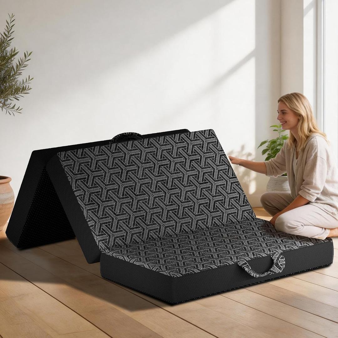 Tri Folding Mattress, 4'' Queen Memory Foam Foldable Mattress
Breathable & Washable Cover, Handle & Non-Slip Bottom, Back Pain Relief, Portable Mattress for Guest Bed/Yoga/Camping/Travel