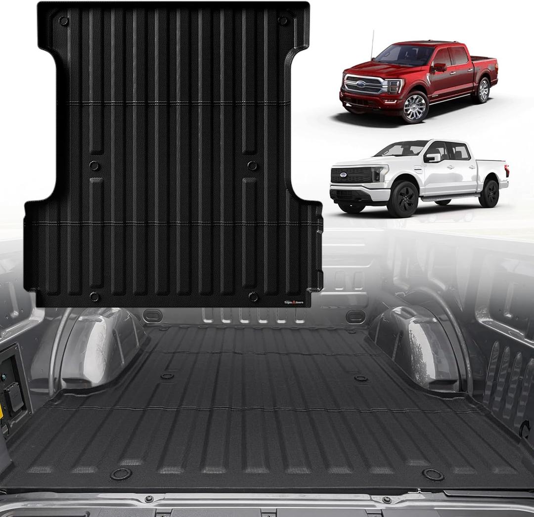TripleAliners Truck Bed Mat Compatible with 2015-2023 Ford F150 & Lightning Accessories 5.5FT Flush All Weather Protection TPE Heavy Duty Pickup Cargo Mat