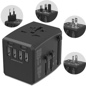 2 x Universal Travel Adapter, 6-Port 6.0A 30W International Power Adapter with 4 USB-A, 2 USB-C Ports & 1 AC Outlet, European Travel Plug Adapter Travel Essentials(Type C/G/A/I)