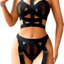 Kaei&Shi Strappy Cutout Lingerie, Halter Backless Garter, Sexy Top Outfits (4-6, Black)
