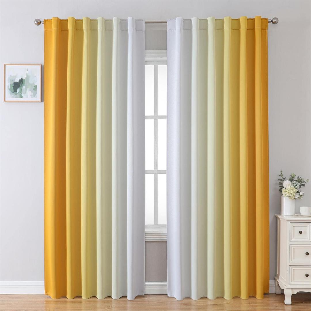MIUCO Blackout Curtains & Drapes for Bedroom Living Room 95 Inches Long Yellow and White Room Darkening Ombre Curtains Rod Pocket & Back Tab Curtains Thermal Insulated Light Blocking 2 Panels Set